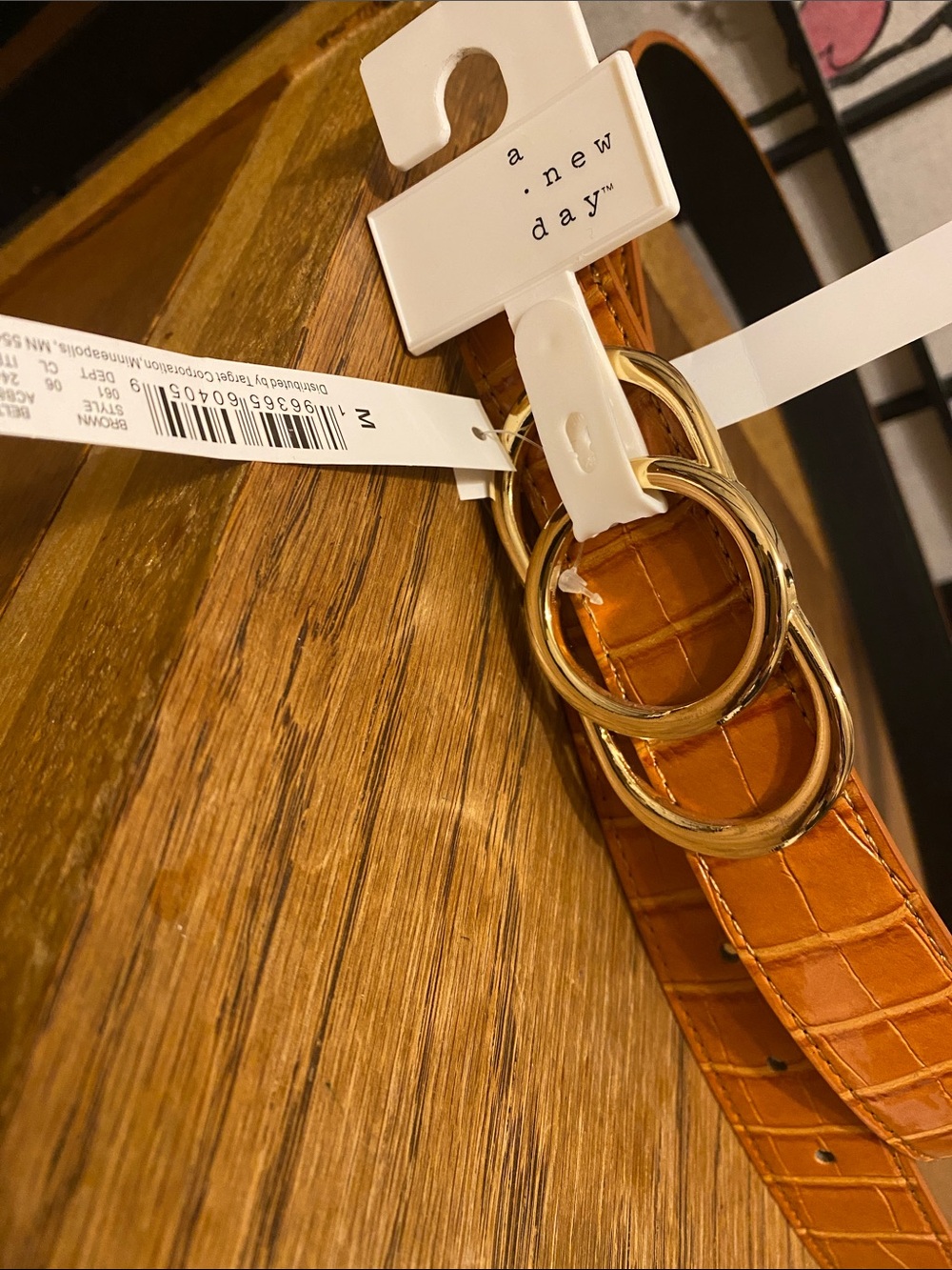 a new day Tan Croc-Embossed Belt with Gold Triple Rings